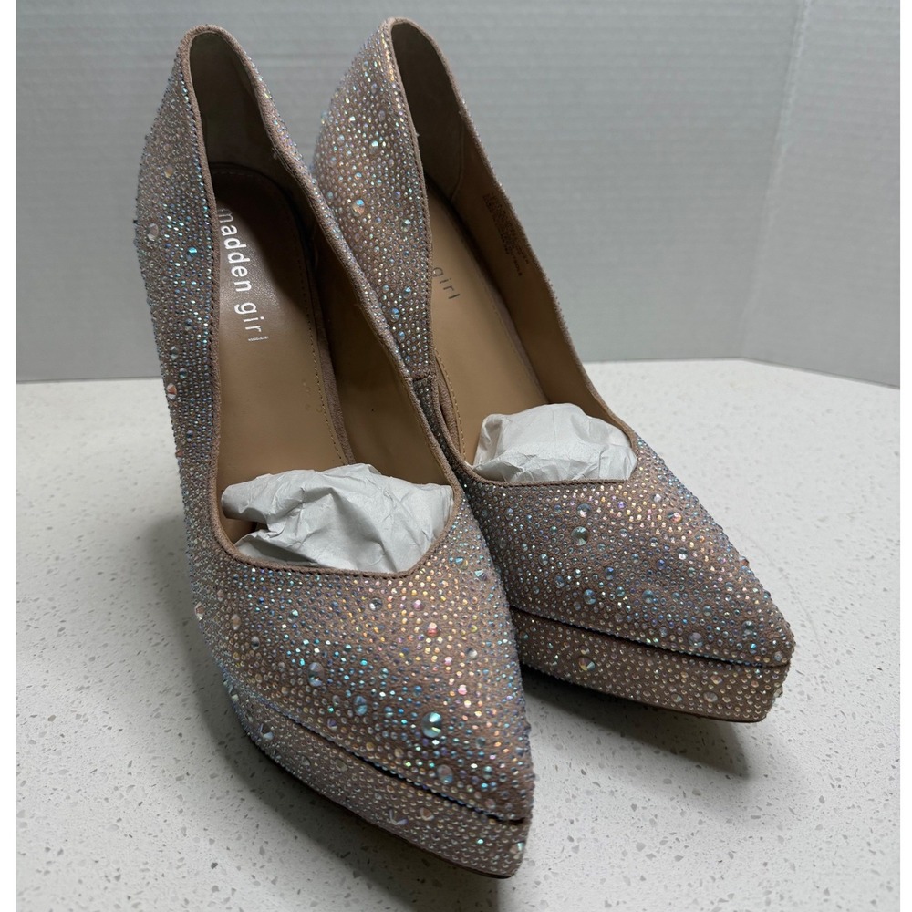 Madden Girl Lidia-R Rhinestone Platform Pumps Blush Pink Stiletto Heels Size 11M